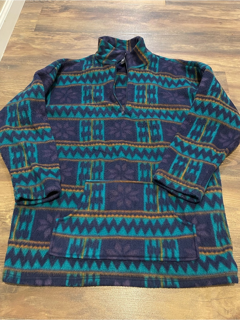 VTG 90s Backroad Blues Aztec Fleece Pullover Medium Teal Purple Made in USA